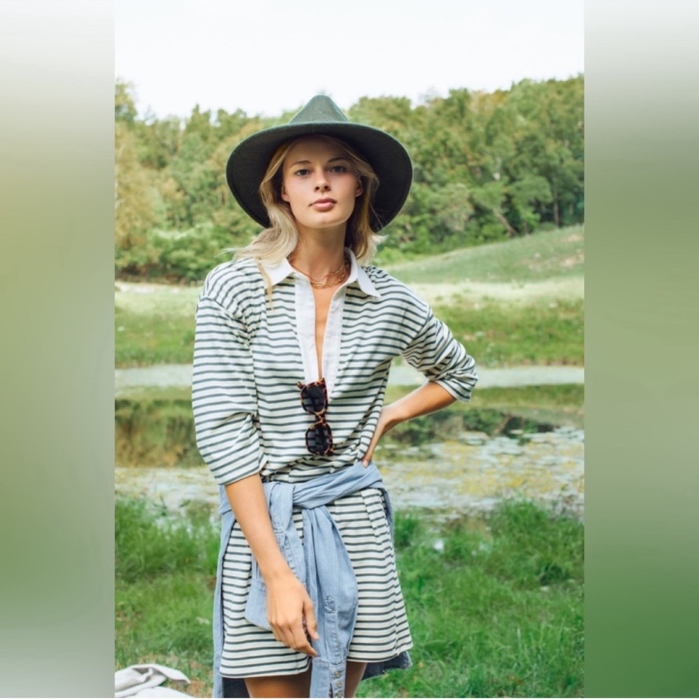 Tuckernuck Ashton Striped Knit Polo Dress Sz XXL Plus Green Ivory Collared Comfy